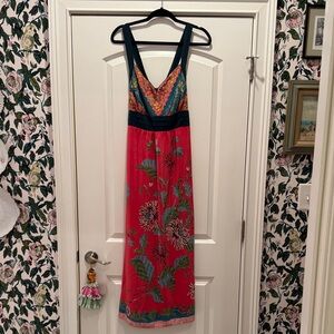 Edme &Esyllte Silk Floral Maxi Dress in Red and Blue size 14